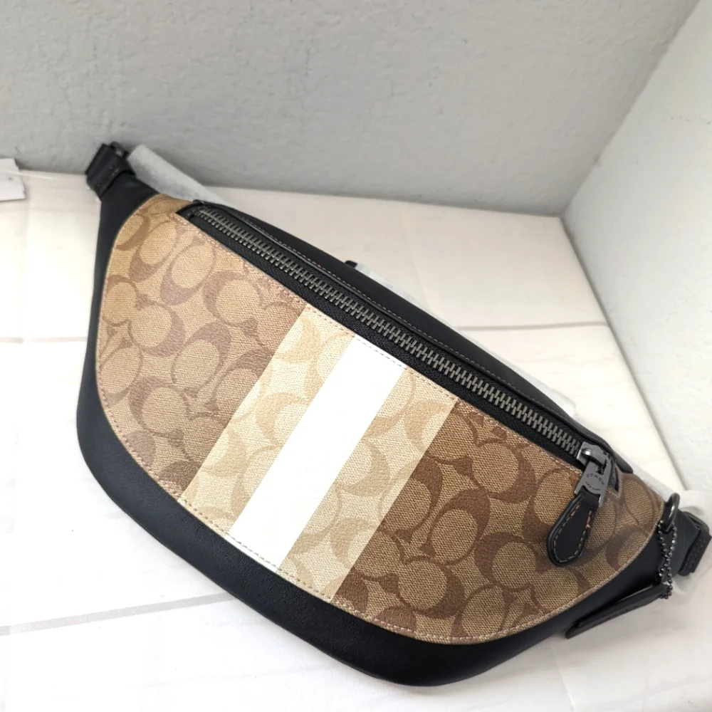 NWT Coach CQ038 Warren Belt Bag Blocked Signature Canvas With Varsity Stripe